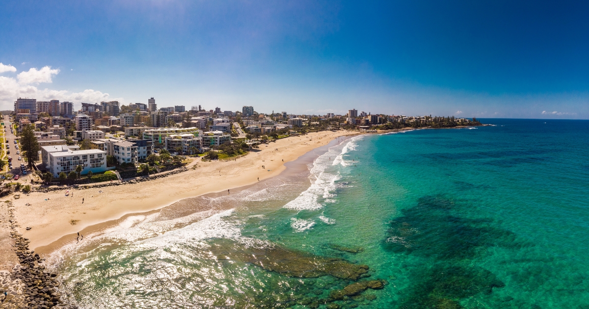 Aerial view of Kings Beach, Caloundra body surfing break