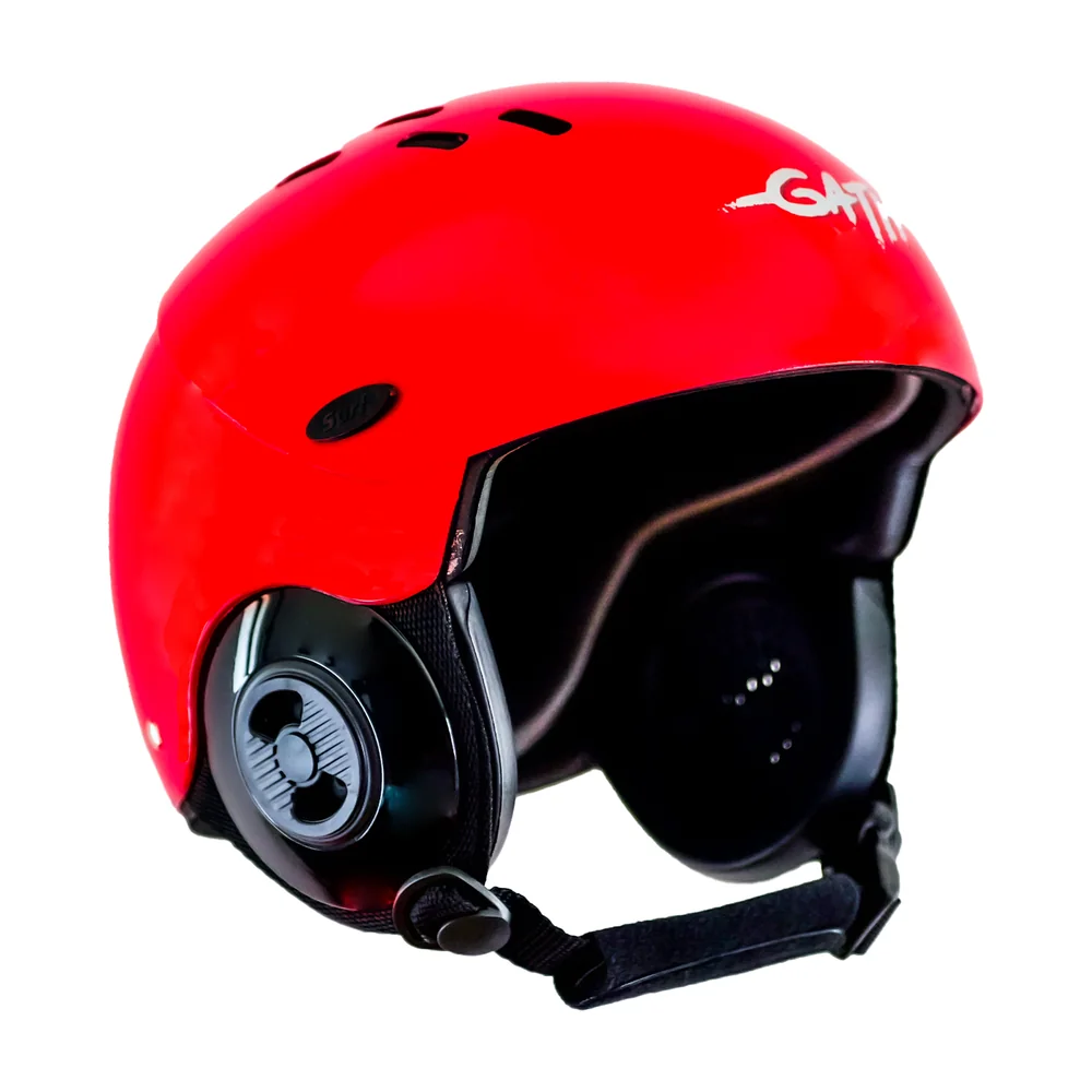 Red Gath Gedi surf helmet with ear protectors and chin strap